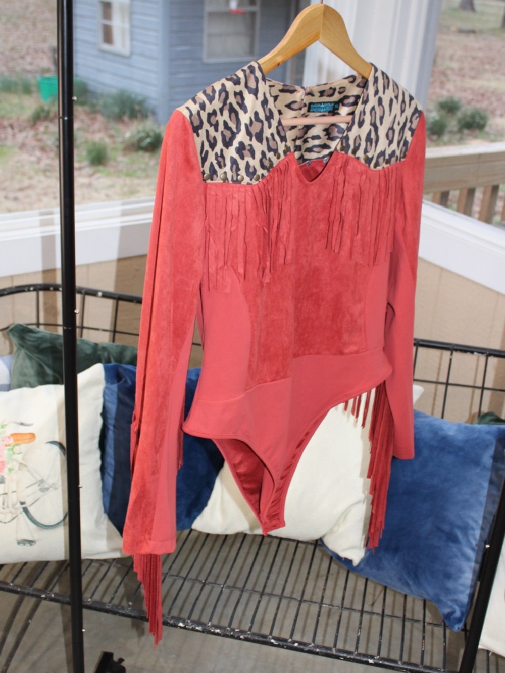 Western Leopard Fringe Faux Suede Bodysuit